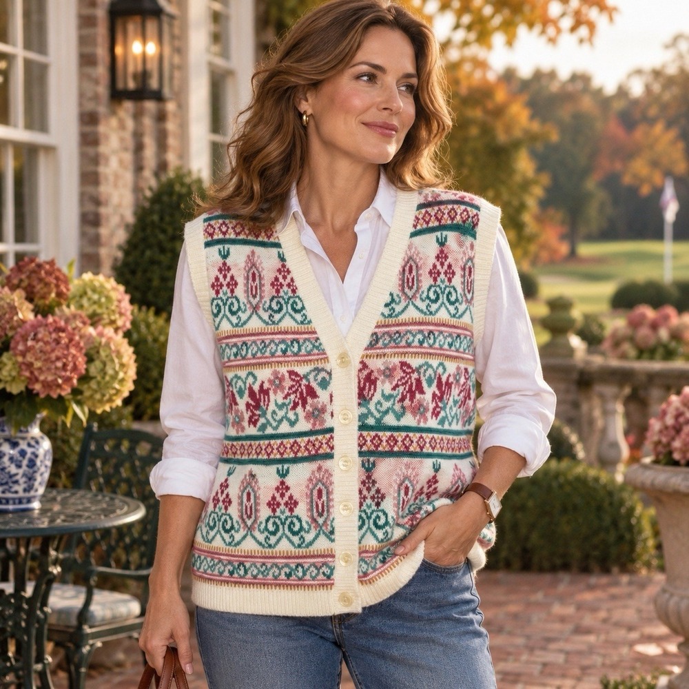 Vintage Cape Cod Sportswear Sweater Vest Women XL USA Floral Grannycore Cardigan